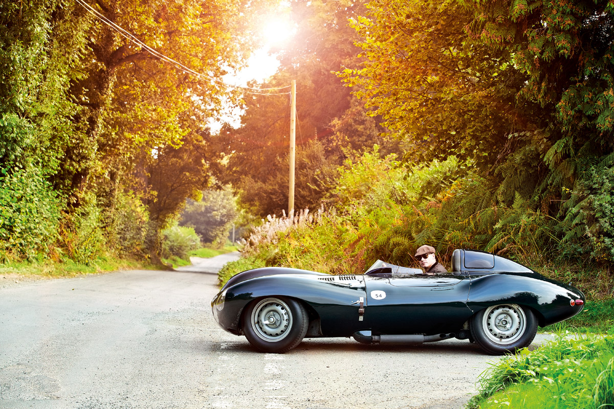 Jaguar D-Type stehend im Seitenprofil